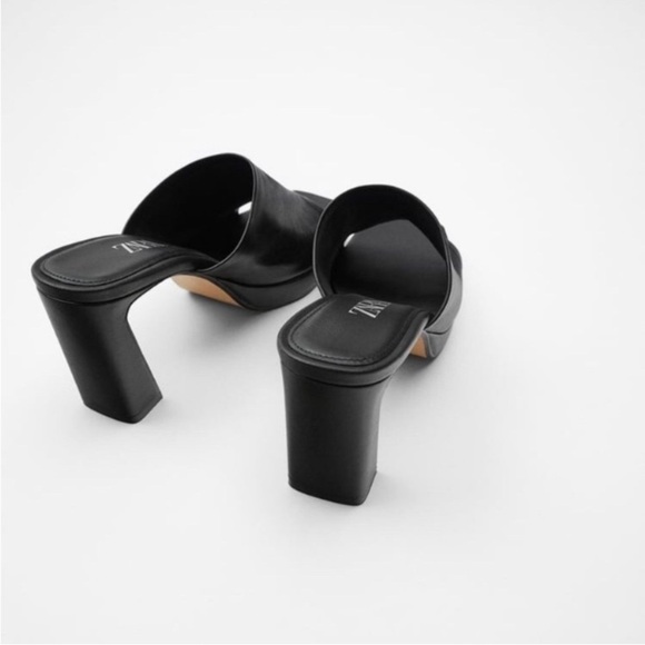 Zara leather heel platform mules black size 9US/40 - Picture 2 of 15